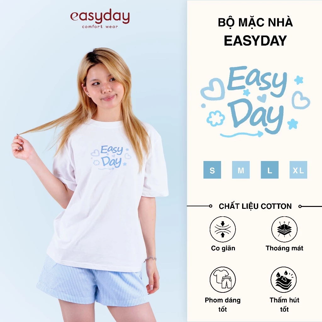 Set Mặc Nhà Quần Đùi Sọc Áo Cotton in hình xinh xắn EASYDAY - BO01