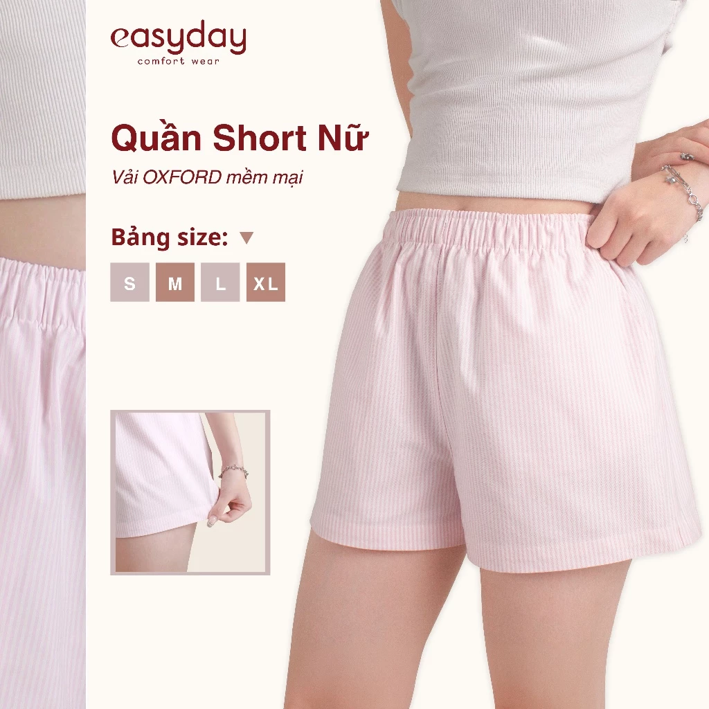 Quần Short Nữ Vải Oxford Cao Cấp Hoạ Tiết Kẻ Sọc Dày Dặn Thoáng Mát Mùa Hè Easyday - QN01